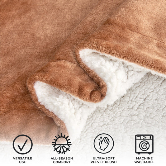 Ultra-Soft Velvet Plush Reversible Sherpa Fleece Blanket - Terracotta