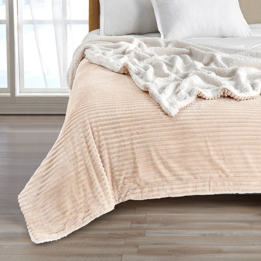 Ultra-Soft Velvet Plush Reversible Sherpa Fleece Blanket - Cappuccino