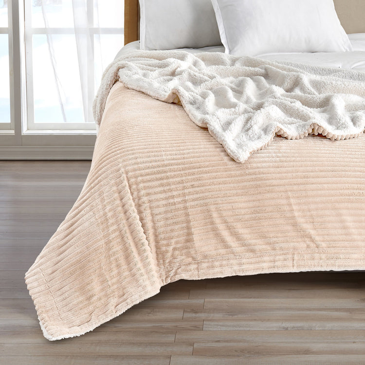Ultra-Soft Velvet Plush Reversible Sherpa Fleece Blanket - Cappuccino