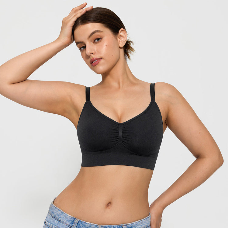 Seamless Comfort Removable Pad Everyday Bra- Slim Strap - Black