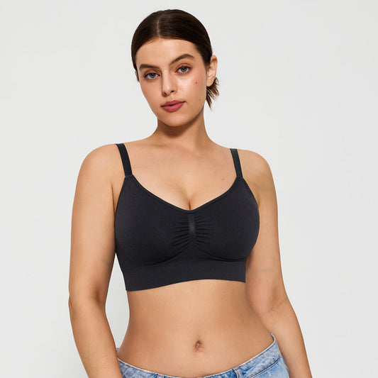 Seamless Comfort Removable Pad Everyday Bra- Slim Strap - Black
