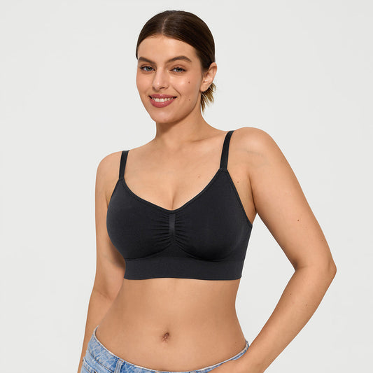 Seamless Comfort Removable Pad Everyday Bra- Slim Strap - Black