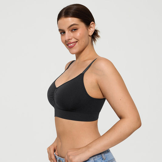 Seamless Comfort Removable Pad Everyday Bra- Slim Strap - Black