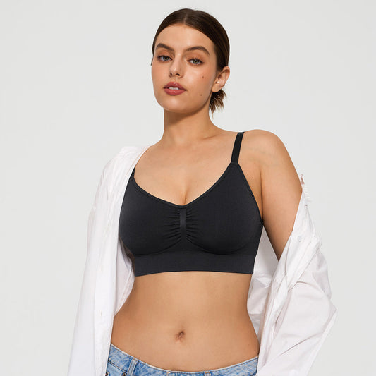 Seamless Comfort Removable Pad Everyday Bra- Slim Strap - Black