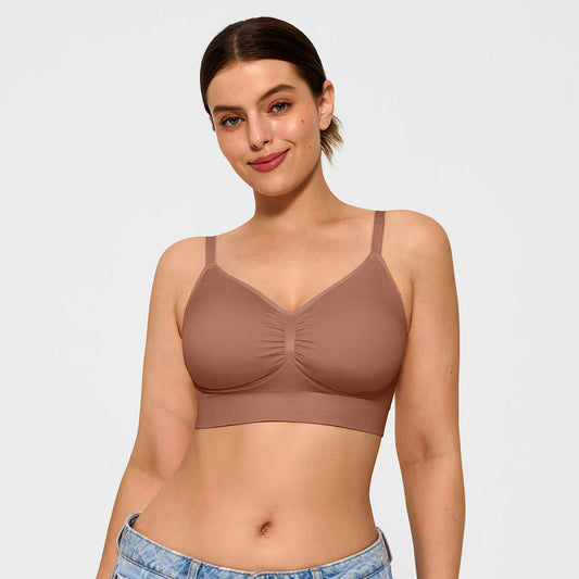 Seamless Comfort Removable Pad Everyday Bra- Slim Strap - Light Brown