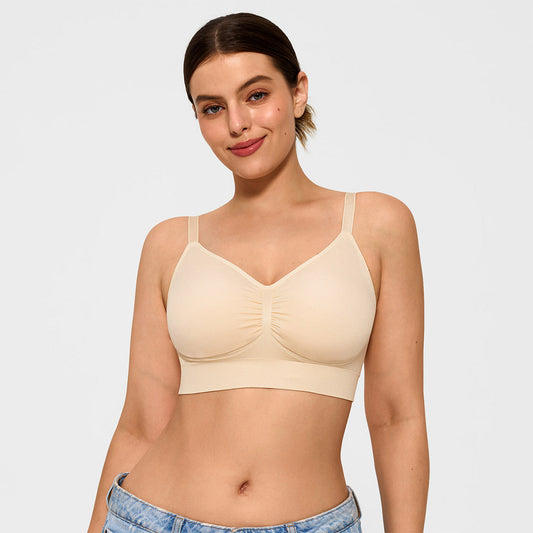 Seamless Comfort Removable Pad Everyday Bra- Slim Strap - Beige