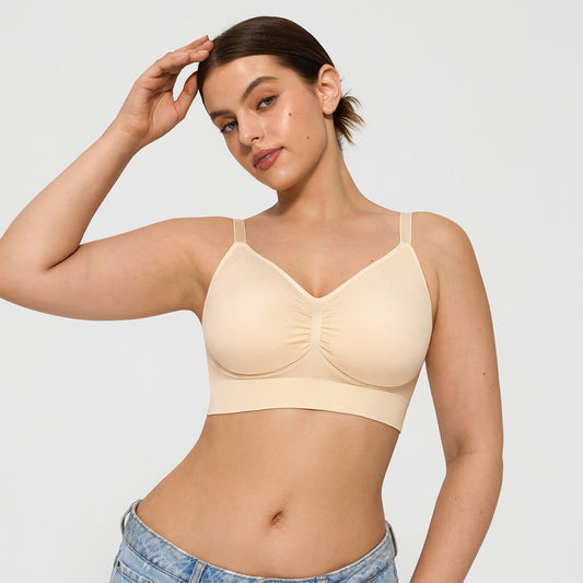Seamless Comfort Removable Pad Everyday Bra- Slim Strap - Beige
