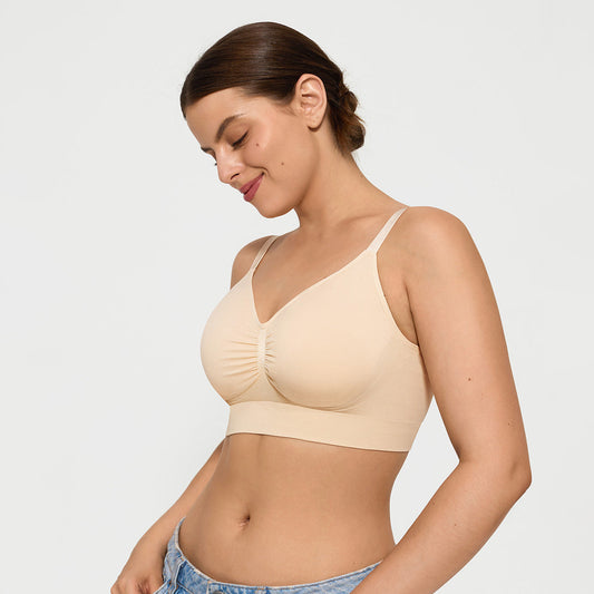 Seamless Comfort Removable Pad Everyday Bra- Slim Strap - Beige