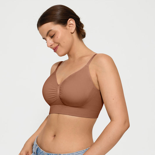 Seamless Comfort Removable Pad Everyday Bra- Slim Strap - Light Brown