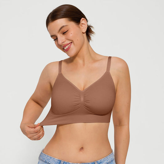 Seamless Comfort Removable Pad Everyday Bra- Slim Strap - Light Brown