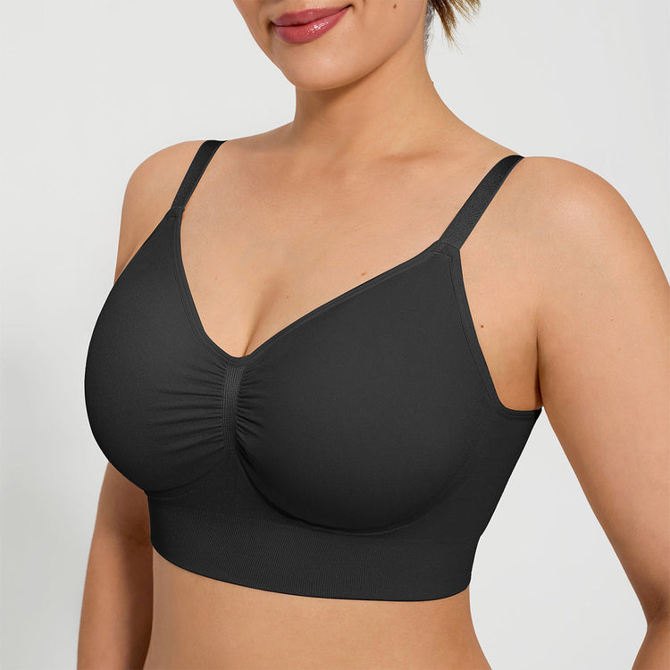 Seamless Comfort Removable Pad Everyday Bra- Slim Strap - Black