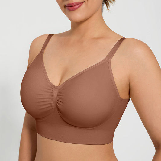 Seamless Comfort Removable Pad Everyday Bra- Slim Strap - Light Brown