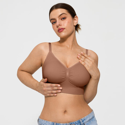 Seamless Comfort Removable Pad Everyday Bra- Slim Strap - Light Brown