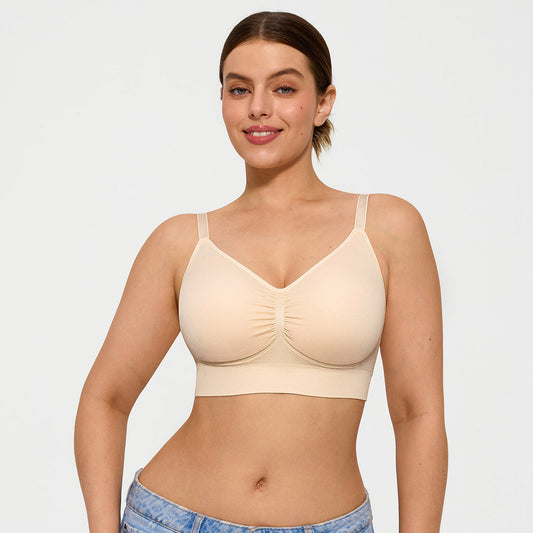 Seamless Comfort Removable Pad Everyday Bra- Slim Strap - Beige