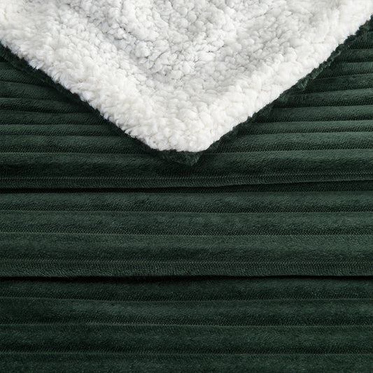 Ultra-Soft Velvet Plush Reversible Sherpa Fleece Blanket - Forest Green