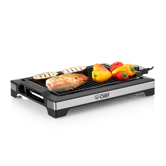 Indoor Grill for Tabletop, Countertop or Kitchen, 1600W Electric Grill with Adjustable Temperature Control, Stainless Steel and Black Portable Grill for Indoor Use