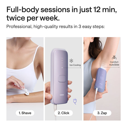 Purple handheld device with a blue light on a white background