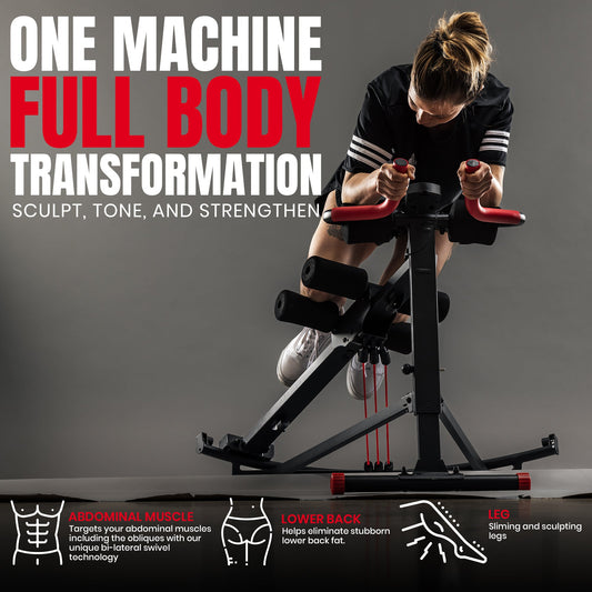 Black and red exercise machine on a gray background