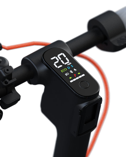 Electric scooter with smartphone displaying app interface on a white background