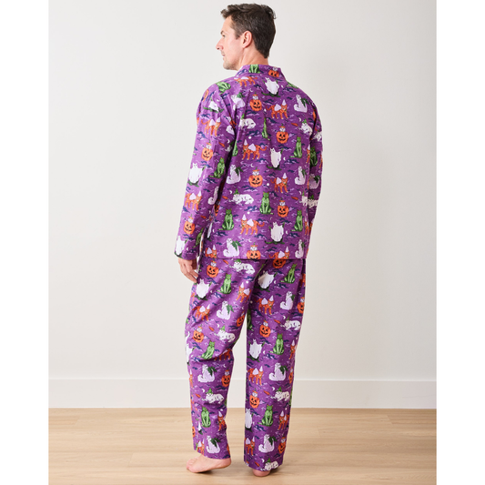 Halloween House Cats - Men's Long PJ Set - Purple Tonic