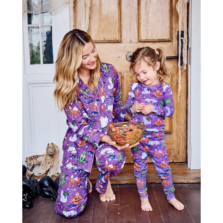 Halloween House Cats - Long PJ Set - Purple Tonic