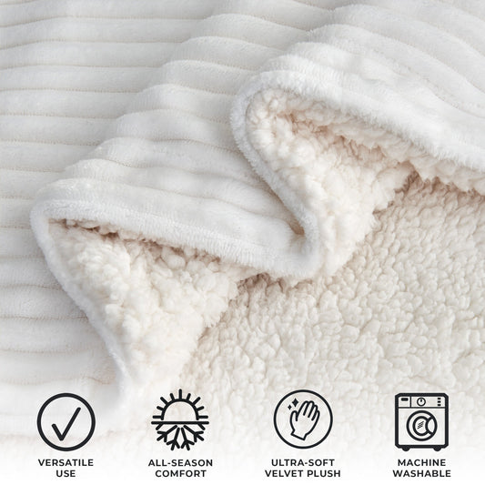 Ultra-Soft Velvet Plush Reversible Sherpa Fleece Blanket - White