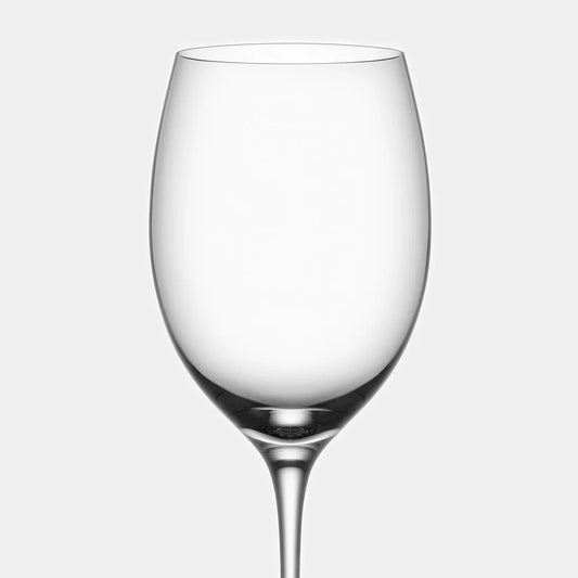 Two clear wine glasses on a white background