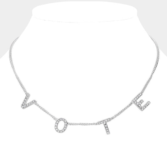 VOTE! Necklace-White Gold with Crystals