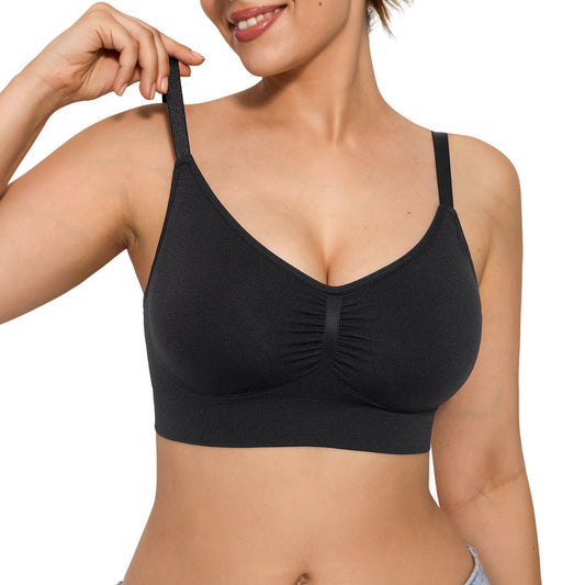 Seamless Comfort Removable Pad Everyday Bra- Slim Strap - Black