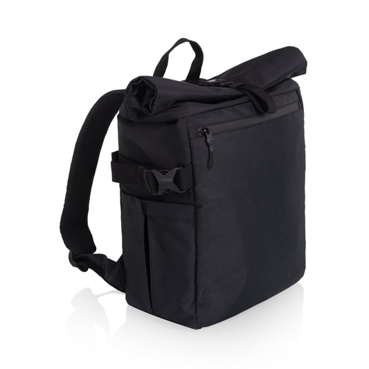 Black backpack on a white background