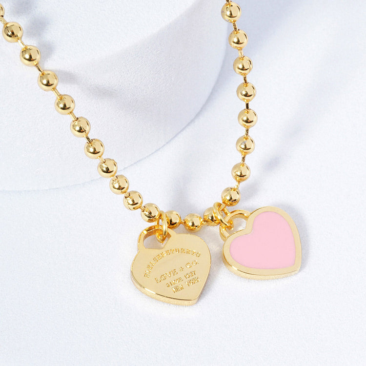 DOUBLE HEARTS ON BALL CHAIN-Gold