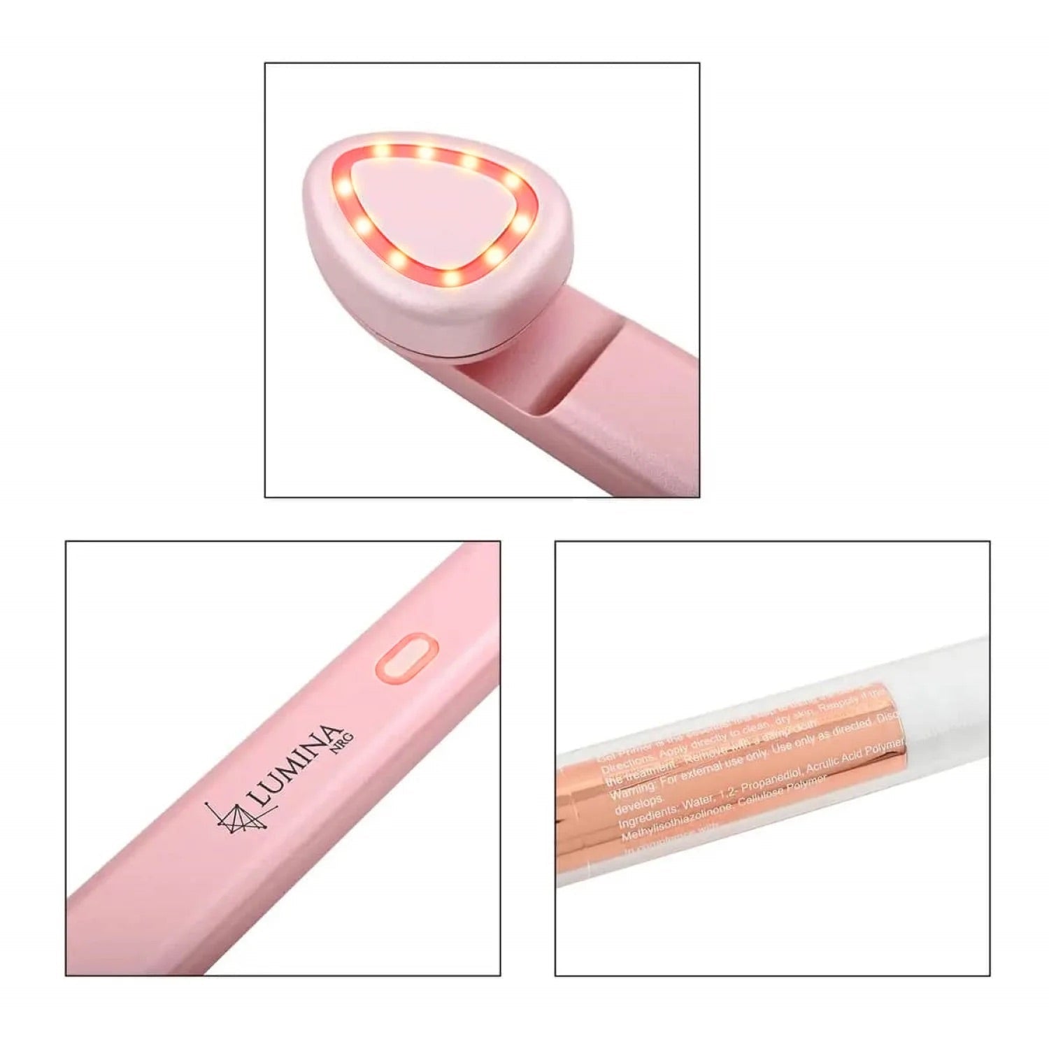 Pink beauty tool with close-up details on a white background