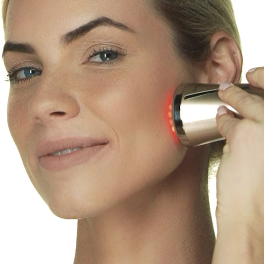 Beauty device and gel primer on a white background