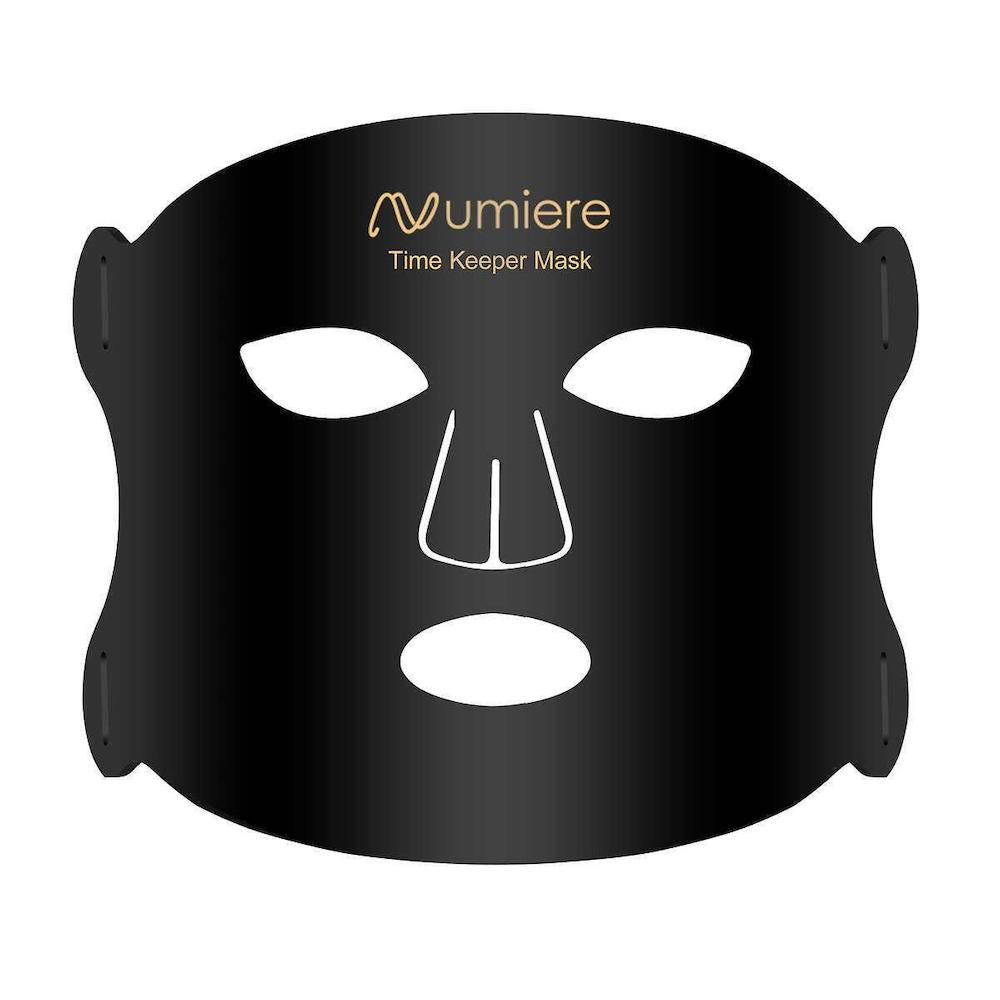 Black face mask with 'Numiere' branding on a white background