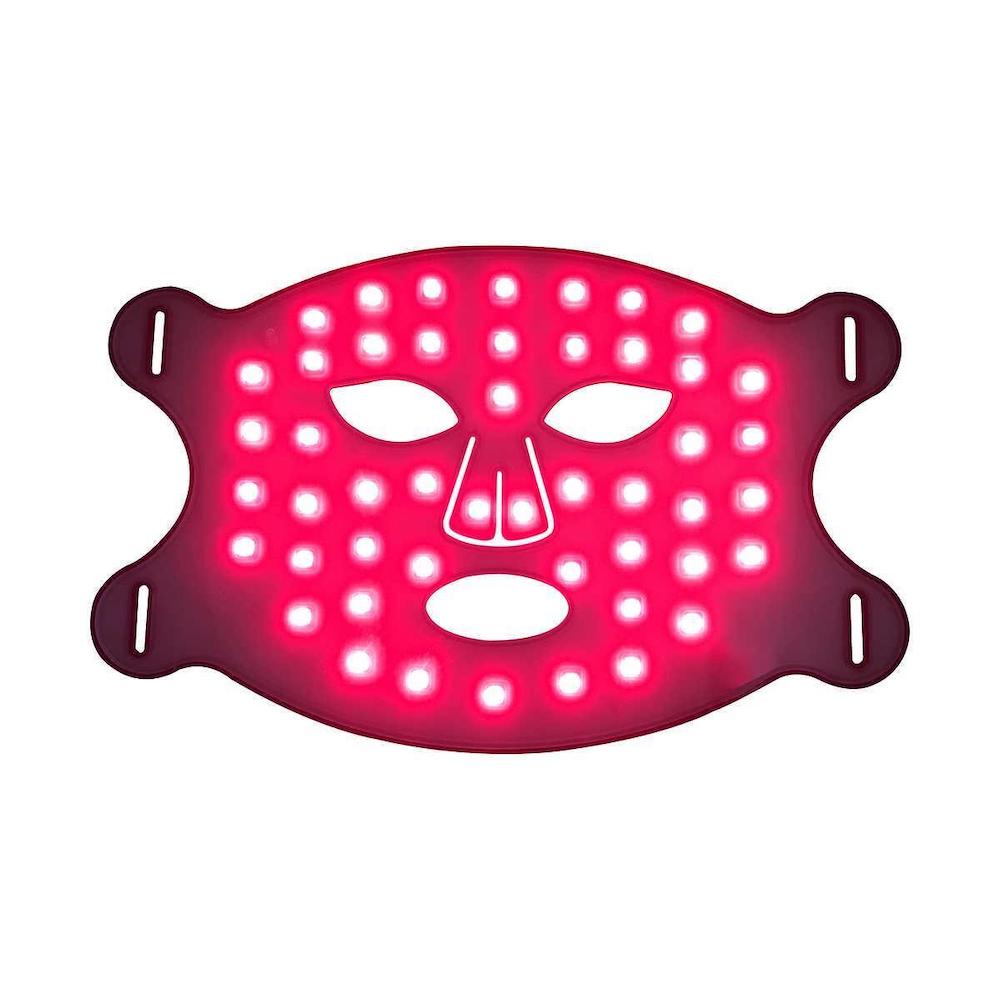 LED face mask with red light on a white background