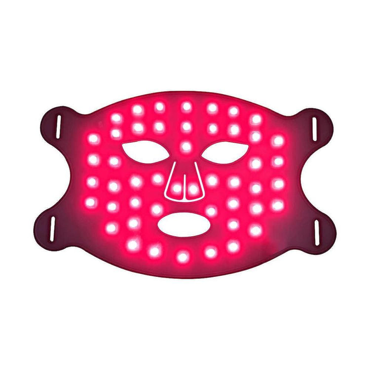 LED face mask with red light on a white background
