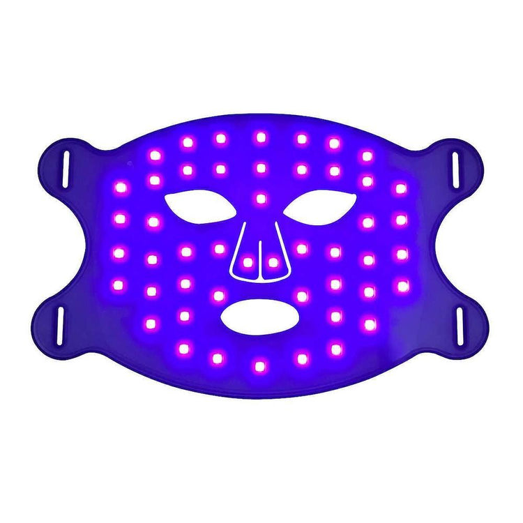 LED mask with purple and pink lights on a white background