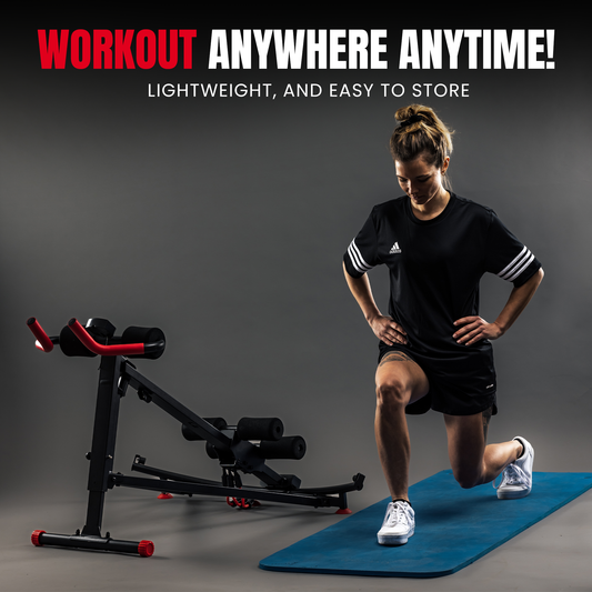 Black and red exercise machine on a gray background