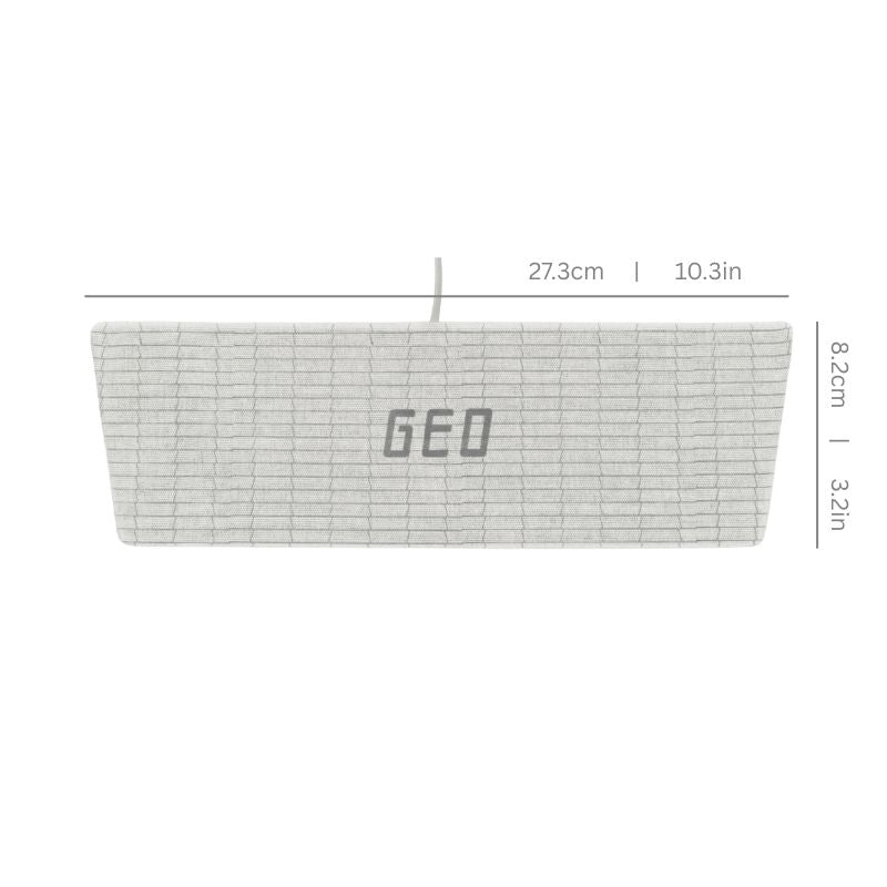  'GEO'  device and dimensions on a white background