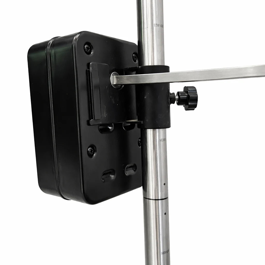 Black adjustable stand mount on a white background