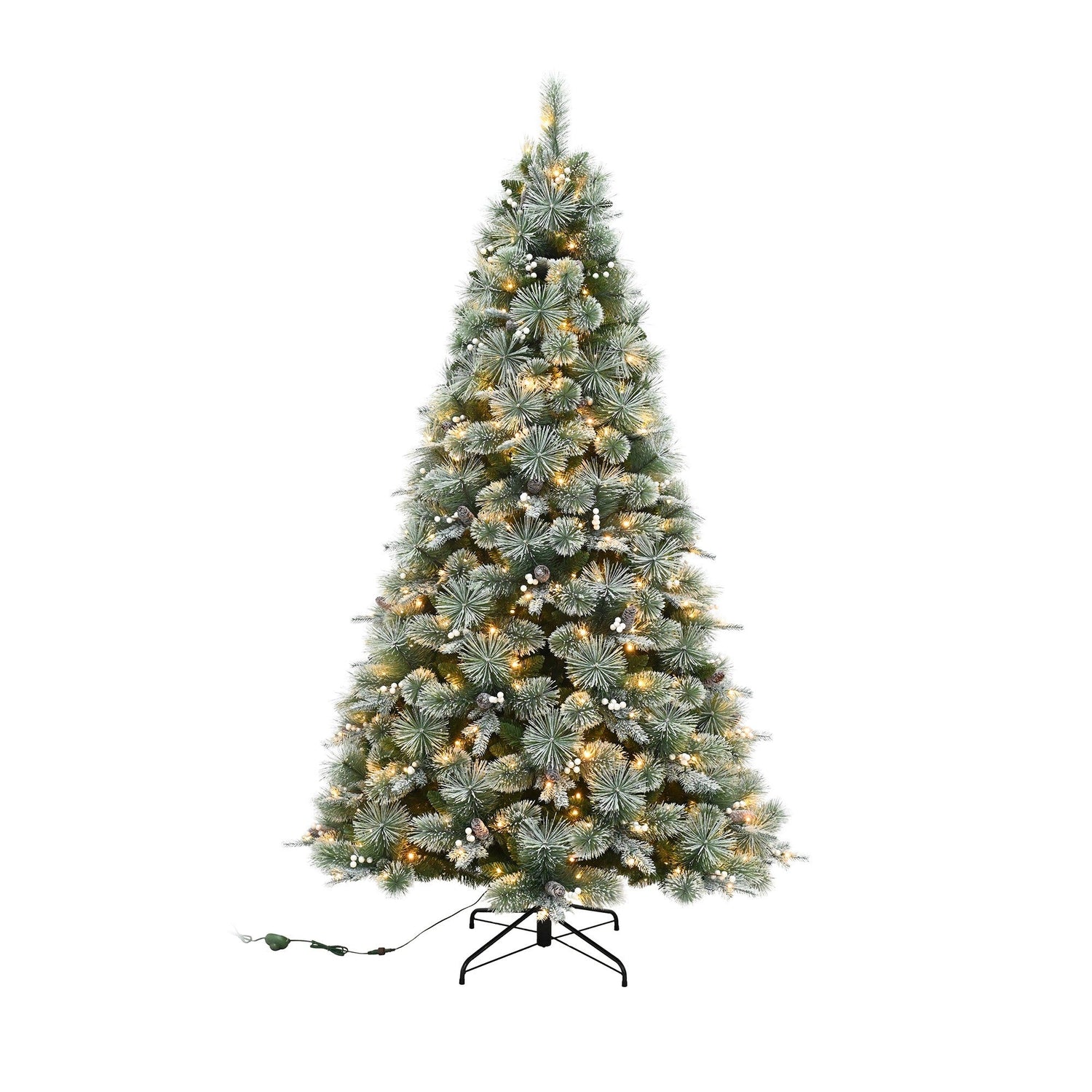 Decorated Christmas tree with lights on a white background