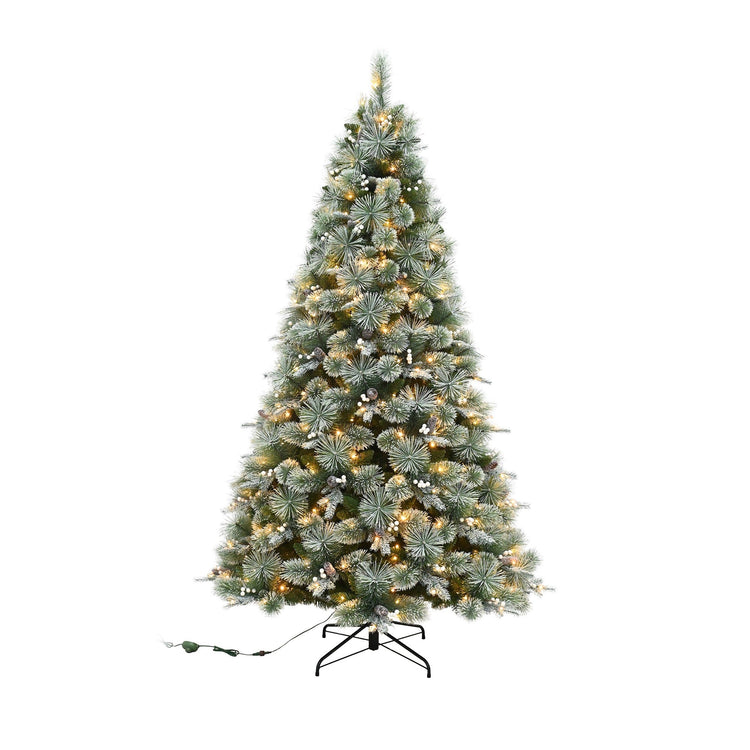 Decorated Christmas tree with lights on a white background
