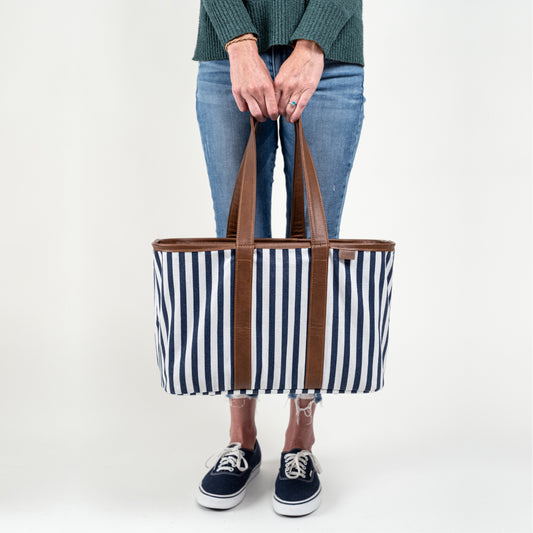 Collapsible LUXE Tote - 30L - Navy Striped