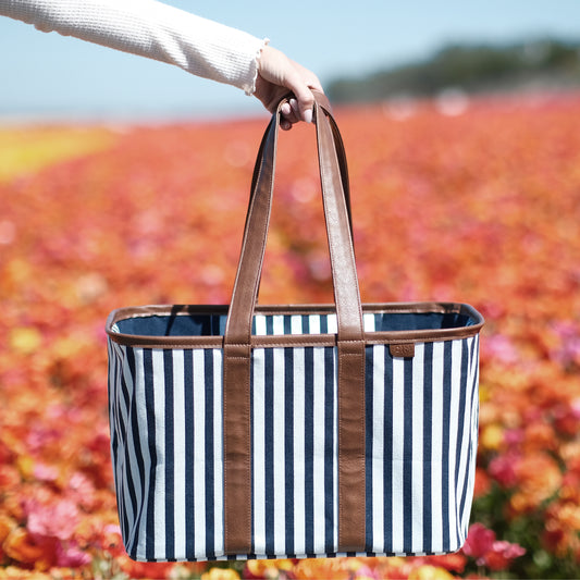 Collapsible LUXE Tote - 30L - Navy Striped