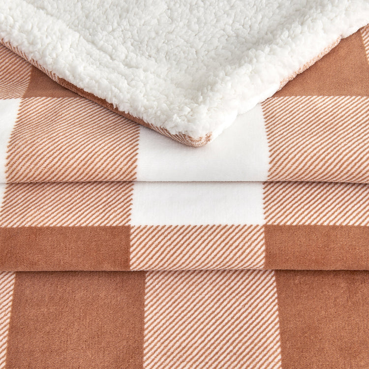 Ultra-Soft Velvet Plush Reversible Sherpa Fleece Blanket - Terracotta Buffalo Checks