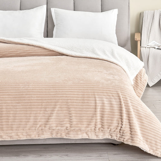 Ultra-Soft Velvet Plush Reversible Sherpa Fleece Blanket - Cappuccino