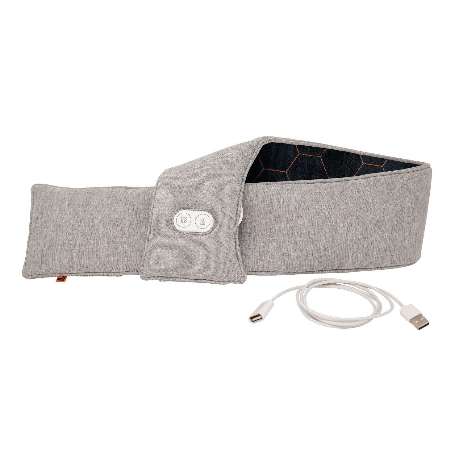 Gray heating pad with USB cable on a white background