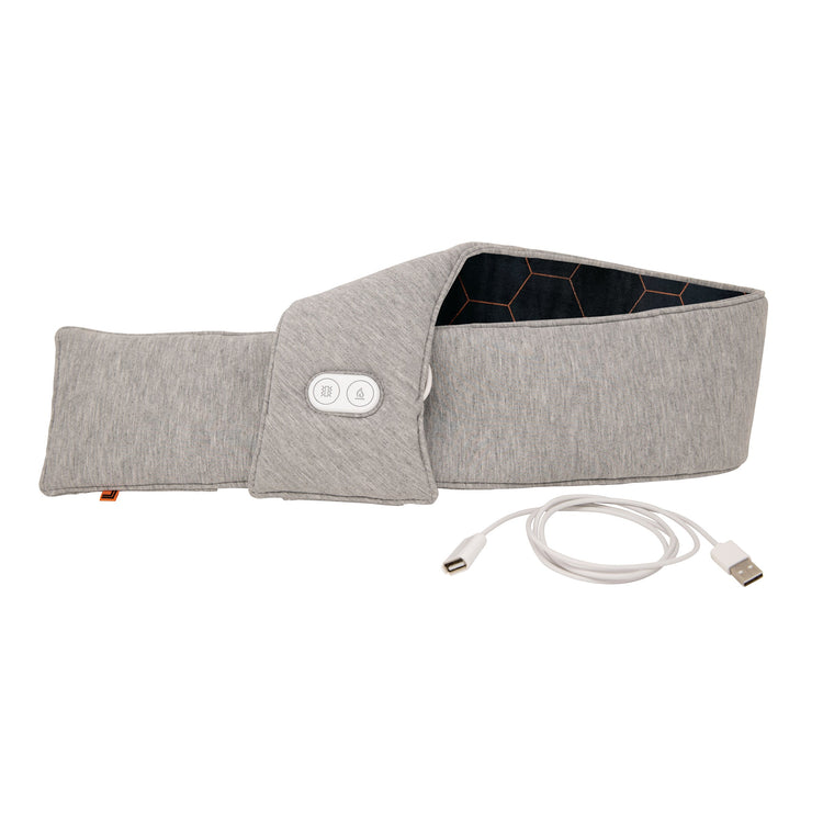 Gray heating pad with USB cable on a white background