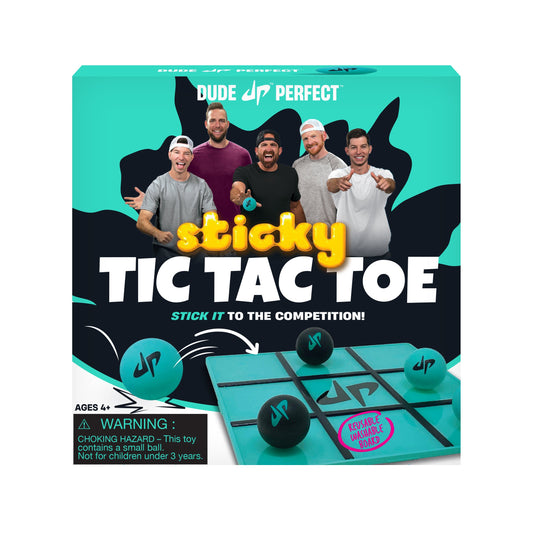Box of 'Sticky Tic Tac Toe' game by Dude Perfect with four people on the cover.