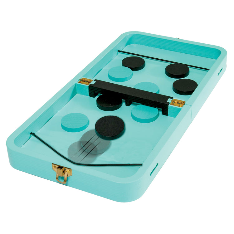 Turquoise phone case with black and gold accents on a white background